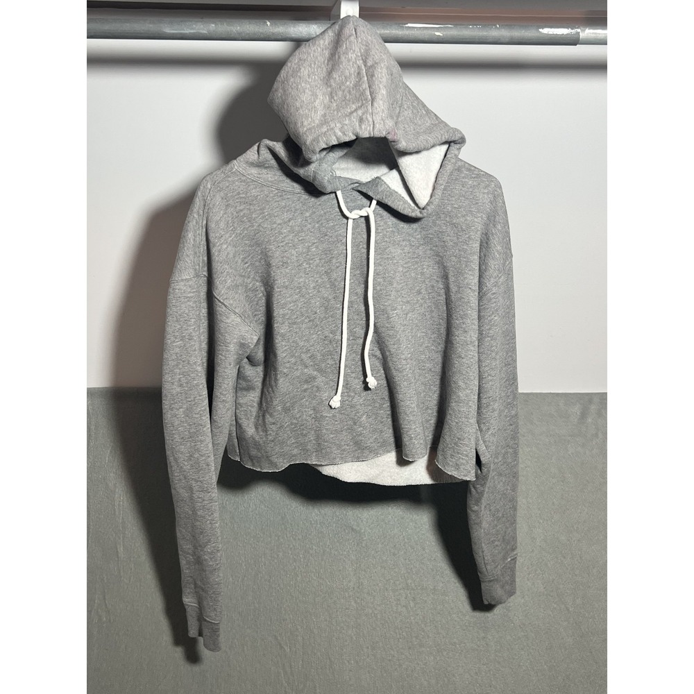 Wild Fable Women's Gray Cropped Hoodie Sweatshirt Raw Hem‎ Drawstring Size M
